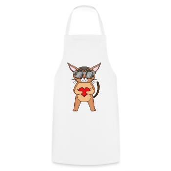 Chausie avec des lunettes de soleil et du cœur - Tablier de cuisine - blanc - Devant - AI Model Male 185 dark (185cm)