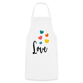HEART. COUPLE. VALENTINE'S DAY. JUST MARRIED. Bachelorette party. - Cooking Apron - white - Front - AI Model Male 185 dark (185cm)