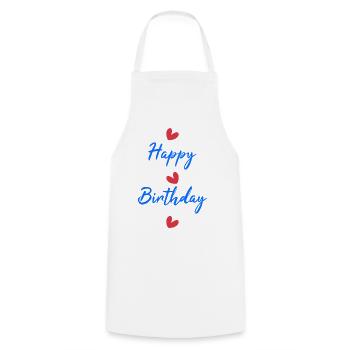 HAPPY BIRTHDAY. HAPPY BIRTHDAY. ANNIVERSARY. - Cooking Apron - white - Front - AI Model Male 185 dark (185cm)