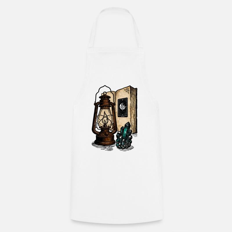 Lantern, Book and Crystals - Cooking Apron - white