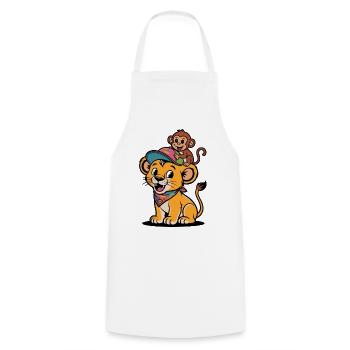 Cute Lion and Monkey – Best Friends - Cooking Apron - white - Front - AI Model Male 185 dark (185cm)