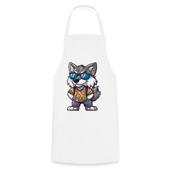 Wolf Comic Urlaub - Kochschürze - Weiß - Vorne - AI Model Male 185 dark (185cm)