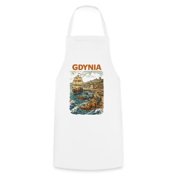 Gdynia 1800 Vintage Grafik – Historischer Print - Kochschürze - Weiß - Vorne - AI Model Male 185 dark (185cm)