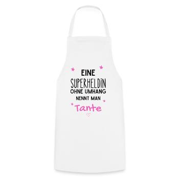 Tante Superheldin - Kochschürze - Weiß - Vorne - AI Model Male 185 dark (185cm)