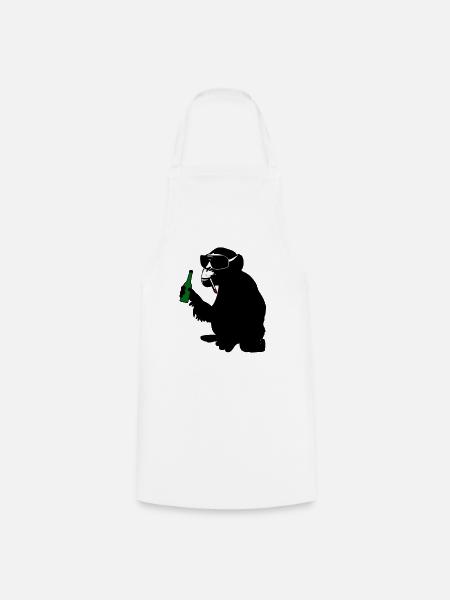 monkey with beer bottle - Kochschürze - Weiß