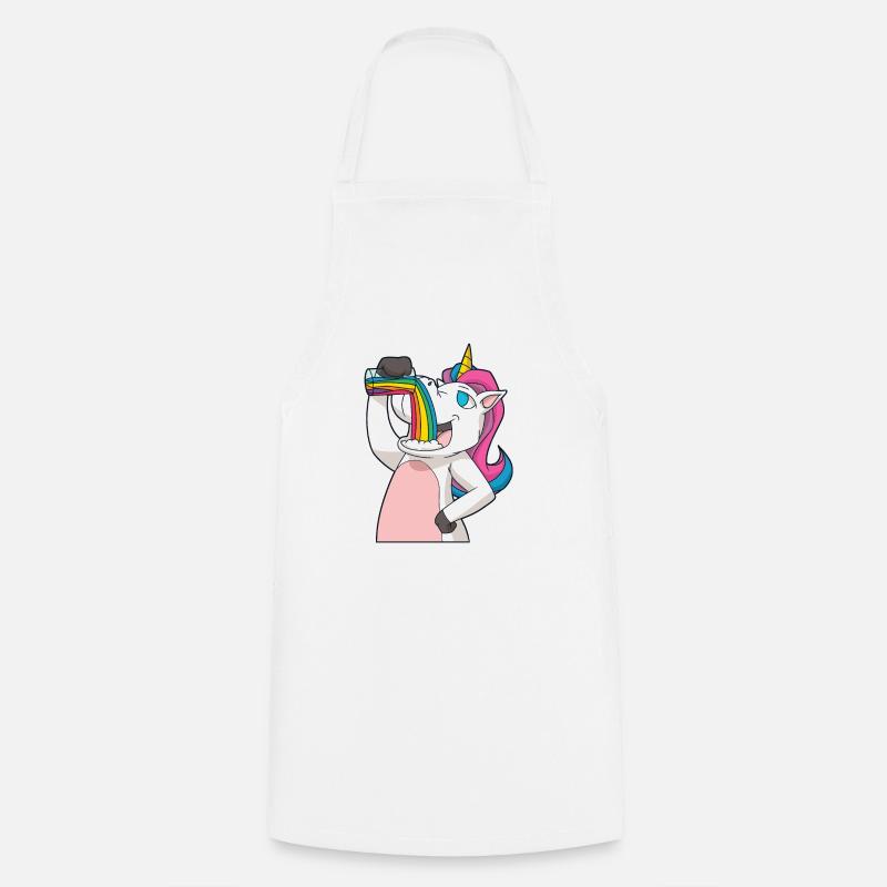 Unicorn drinks the rainbow - Cooking Apron - white