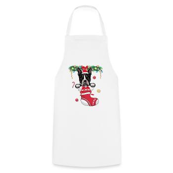 Drôle de Noël - Mignon chien Boston Terrier à Noël - Tablier de cuisine - blanc - Devant - AI Model Male 185 dark (185cm)