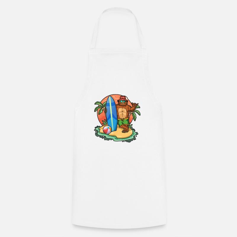 Drôle d’ours Surf Lovers Cool Planche de surf Jeu de mots - Tablier de cuisine - blanc