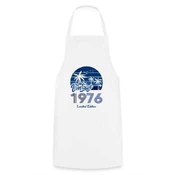 Vintage Year 1976 Limited Edition Blue - Cooking Apron - white - Front - AI Model Male 185 dark (185cm)