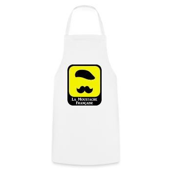 La Moustache Française - Logo jaune et noir - Tablier de cuisine - blanc - Devant - AI Model Male 185 dark (185cm)