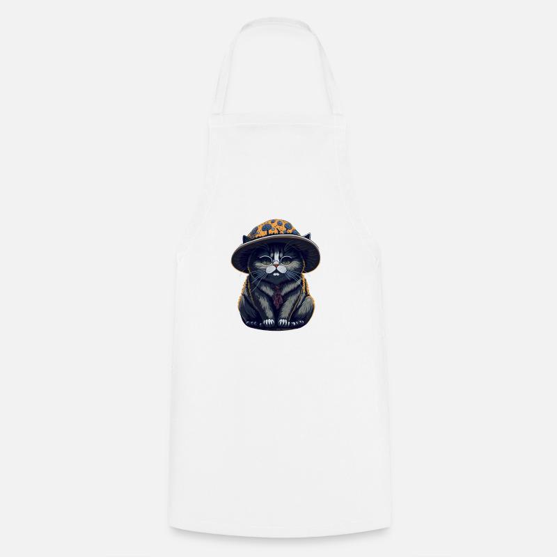 Chat potelé avec chapeau de champignon - Tablier de cuisine - blanc