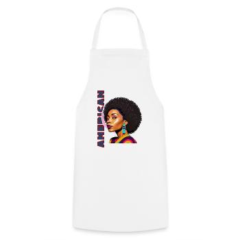 Femme noire avec lettrage américain - Tablier de cuisine - blanc - Devant - AI Model Male 185 dark (185cm)