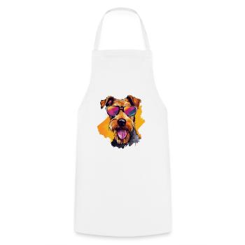 Airedale Terrier coloré portant des lunettes de soleil - Tablier de cuisine - blanc - Devant - AI Model Male 185 dark (185cm)