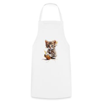 Chaton espiègle avec pelote de laine - Tablier de cuisine - blanc - Devant - AI Model Male 185 dark (185cm)