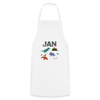 JAN - Schöner Jungen Name mit Dinosaurier - Kochschürze - Weiß - Vorne - AI Model Male 185 dark (185cm)