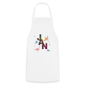 JAN - Beautiful boy name with dinosaur - Cooking Apron - white - Front - AI Model Male 185 dark (185cm)