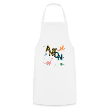 ANTON - Beautiful boy name with dinosaur - Cooking Apron - white - Front - AI Model Male 185 dark (185cm)