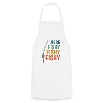 Funny Fishing Graphic - Here Fishy Vintage - Cooking Apron - white - Front - AI Model Male 185 dark (185cm)