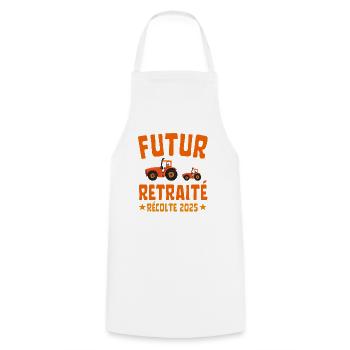 Futur Retraité Récolte 2025 Tracteur Agriculteur - Tablier de cuisine - blanc - Devant - AI Model Male 185 dark (185cm)