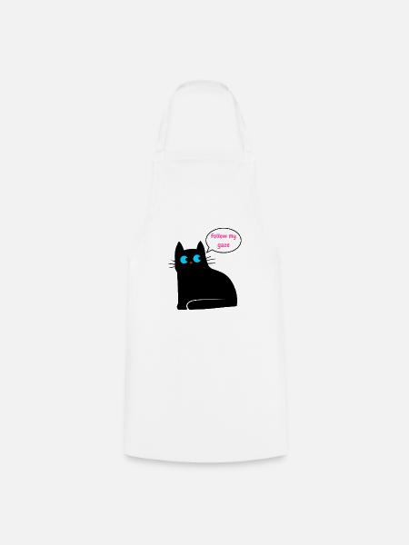 Schwarze Katze, die uns bittet, ihrem Blick zu folgen - Kochschürze - Weiß