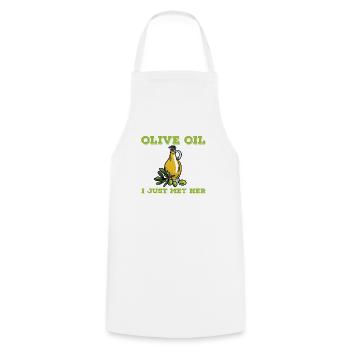 Drôle de design d’huile d’olive - Tablier de cuisine - blanc - Devant - AI Model Male 185 dark (185cm)
