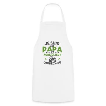 Papa et agriculteur - Tablier de cuisine - blanc - Devant - AI Model Male 185 dark (185cm)