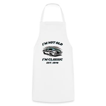 Born 1978 Classic since 1978 Muscle-Car Design - Cooking Apron - white - Front - AI Model Male 185 dark (185cm)