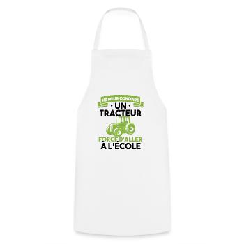 Né pour conduire un tracteur forcé daller à lécole - Tablier de cuisine - blanc - Devant - AI Model Male 185 dark (185cm)