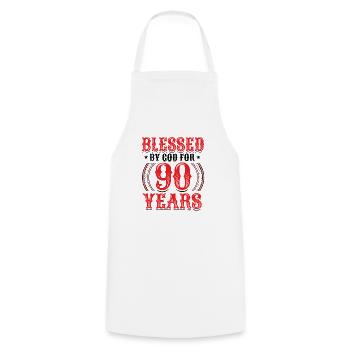 Religious by God for 90 years - Cooking Apron - white - Front - AI Model Male 185 dark (185cm)