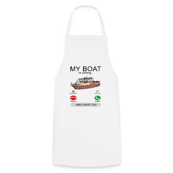 My boat is calling white - Captain Boating - Cooking Apron - white - Front - AI Model Male 185 dark (185cm)