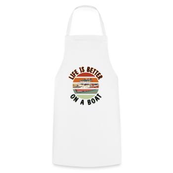 Captain Old Retro Life is better on a boat boat - Cooking Apron - white - Front - AI Model Male 185 dark (185cm)