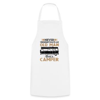 Never underestimate an old man with a camper - Cooking Apron - white - Front - AI Model Male 185 dark (185cm)
