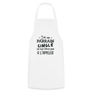J'ai un parrain cinglé humour cadeau - Tablier de cuisine - blanc - Devant - AI Model Male 185 dark (185cm)