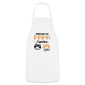 Prépare toi papa j'arrive annonce grossesse papa - Tablier de cuisine - blanc - Devant - AI Model Male 185 dark (185cm)