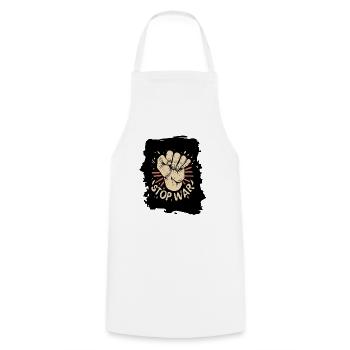 STOP WAR - Cooking Apron - white - Front - AI Model Male 185 dark (185cm)