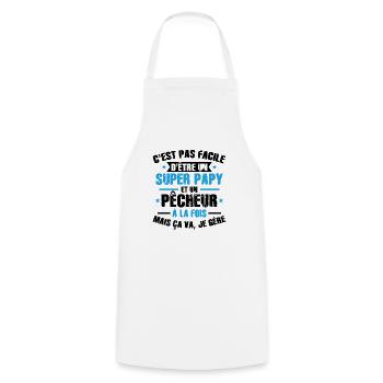 Super Papy et Pêcheur - Tablier de cuisine - blanc - Devant - AI Model Male 185 dark (185cm)