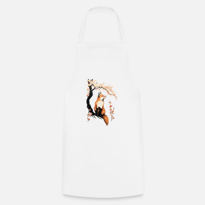 Fox & Sakura : Faune et paysage printanier - Tablier de cuisine - blanc