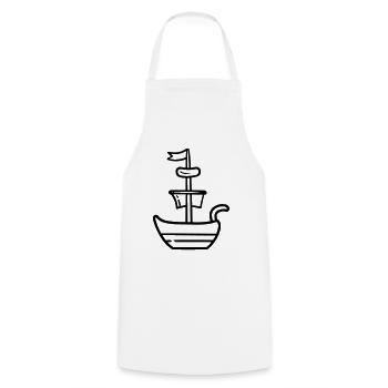 Piratenschiff - Kochschürze - Weiß - Vorne - AI Model Male 185 dark (185cm)