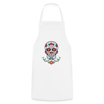 Skull - Colorful - Mustache - Beard - Cooking Apron - white - Front - AI Model Male 185 dark (185cm)