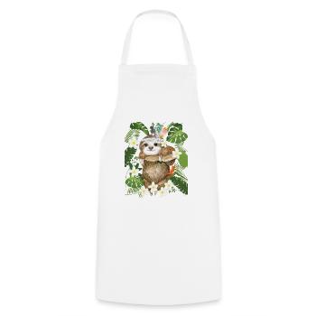 Hippie Sloth Jungle Frangipani Australia - Cooking Apron - white - Front - AI Model Male 185 dark (185cm)