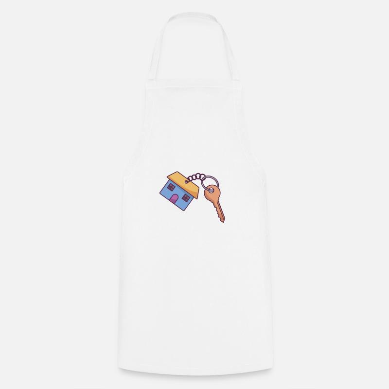 Un porte-clés en forme de maison bleue avec une clé - Tablier de cuisine - blanc