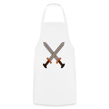 A logo of 2 swords crossed in a gamer style. - Cooking Apron - white - Front - AI Model Male 185 dark (185cm)