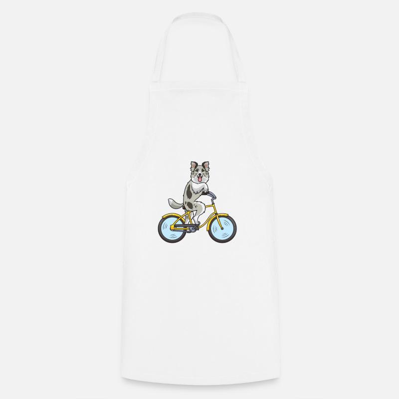 Chien Border Collie à vélo - Tablier de cuisine - blanc