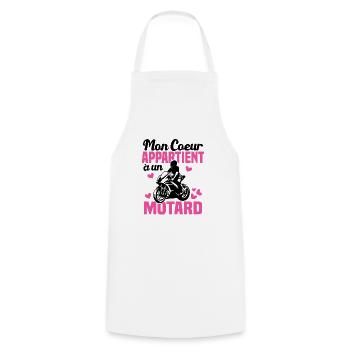 Mon coeur appartient à un motard - Tablier de cuisine - blanc - Devant - AI Model Male 185 dark (185cm)
