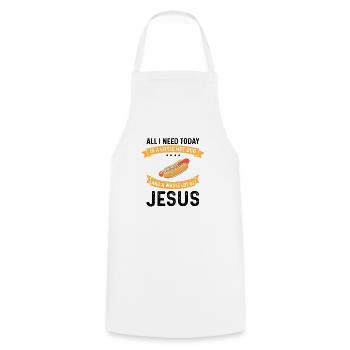 Jésus et Hot Dog Dieu Christ Chrétien - Tablier de cuisine - blanc - Devant - AI Model Male 185 dark (185cm)