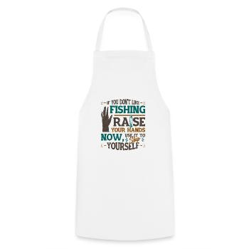 Drôle de pêche en disant Fischer - Tablier de cuisine - blanc - Devant - AI Model Male 185 dark (185cm)
