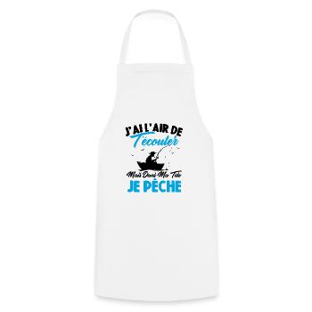 Dans Ma Tête Je Pêche, Cadeau Humour Pêcheur - Tablier de cuisine - blanc - Devant - AI Model Male 185 dark (185cm)
