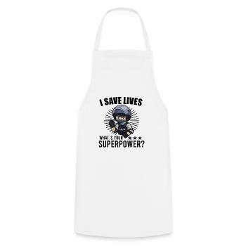 Police Cop Officer Police Office - Cooking Apron - white - Front - AI Model Male 185 dark (185cm)