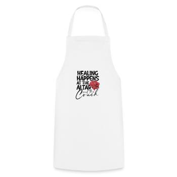 Healing happens at the altar and the couch - - Cooking Apron - white - Front - AI Model Male 185 dark (185cm)