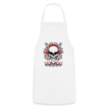 Crâne Humain écoutant de La Musique avec des fleur - Tablier de cuisine - blanc - Devant - AI Model Male 185 dark (185cm)